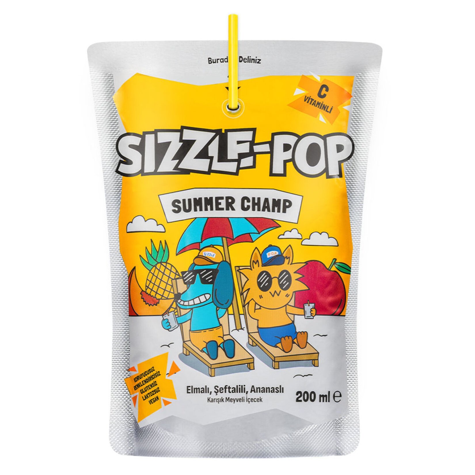SIZZLE-POP SUMMER CHAMP ŞEFTALİ ELMA ANANAS POUCH 200 ML
